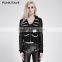 PY-194 Punk Dark Color Contrast Lacing Skeleton Slim Jacket With Hood