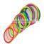 Red , green , blue , pink , blue , yellow plastic game rings