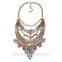Fashion Jewelry vintage gunmetal with rhinestone and resin fringe bib statement necklace, 8 colors chunky necklace
