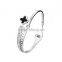 Luxury Crystal Stainless Steel Flower Bangle with Rhinestones for Women