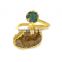 50pcs Coffee Raw Stone Ring Gold Gemstone Ring Green Natural Gemstone Ring Adjustable Ring