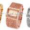 square crystal dial brand watch IP golden chain women bracelet wrist watches relogio feminino