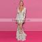 2016 Summer Celebrity Hot Sexy Women Long Maxi Dresses Fancy See Through Hollow Out Deep V Neck White Lace Evening Dress