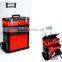 Plastic Metal Handle Tool box trolley with wheels and handles divided into three storage boxes