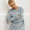 Women Oversized Boyfriends Ripped Sweatshirt Plain Grey Distressed Pullover Drop Shoulder