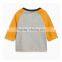 Top quality gray color yellow sleeve embroidered baby tshirts