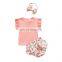Baby Summer Clothing Infant Newborn Baby Girl Ruffled Ribbed Bodysuit Floral Shorts Headband 3Pcs Set