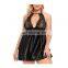Women's 5XL Lingerie Sexy Keyhole Hanging Neck Lace Satin Nightdress Halter Pajamas plus size jumpsuits