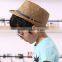 2015 Hot sell blank boys summer straw hat fedora hat paper straw hat fedora with button 6colors