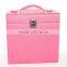 Elegant Pink Leather Cosmetic Storage Box Cases With Mirror
