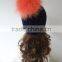 Wool Knitted Beanie /Custom Beanie Hats/winter knitted hat with raccoon fur ball