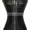 New Women Sexy Lace Up Black Corset Top Bustier Faux Leather Zipper Corsets