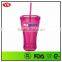 bpa free promotional single wall 16oz plastic tumbler with straw