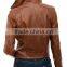 women leather jackets & cognac color and fur on collar
