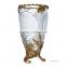 Hand Engraved Footed Bronze Mounted Decorative Vase, Ornate Crackle Crystal Flower Vase With Wave Edge