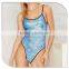 Blue fish pattern women sex swimming suit / sexy swimming suit
