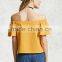 Woman Off The Shoulder Yellow Short Puff Sleeve Latest Blouse Designs