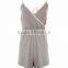 Fashion Elasticated Waist Pyjama Playsuit Custom Cotton Plain Grey Brushed Wrap Front Pajamas Set V Neck Dress