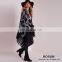 Autumn And Winter Knit Black/White Poncho With Long Tassel