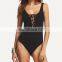 MIKA72021 Summer Cheap Sexy Black Lace-up Front Sleeveless Bodysuit For women