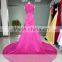 ASAM-01 Sleeveless O-neck Zipper Back Court Train Satin Mermaid Evening Dresses 2016
