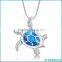 Wholesale Fashion Silver Jewelry ,925 Sterling Silver Created Blue Fire Opal Sea Turtle Penadnt Necklace