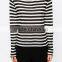 New Fashion Woolen Handmade Stripe Sweater Designs For Ladies Long Sleeves Asymmetric Pattern