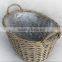 100%Handmade plastic lined grey wicker baskets for plants with leather handles