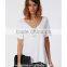 2015 Wholesale v Neck Loose Short Sleeve Women t Shirt Custom Plain t Shirt