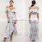 Mature women floral wrap dresses 2018 cold shoulder frill maxi dress