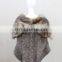 Cute Raccoon Fur Hood Knitting Wool Poncho Ladies Mohair Knit Cape Autumn Knitted Mohair Poncho