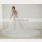 EBL-2828 A scoope Beading top lace Applique 3/4 sleeve low v-back satin sash tulle long train Graceful bridal ball dress