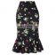 Kate Kasin Occident Women Fashion OL Causal Hips-Wrapped Mermaid Floral Print Tight Pencil Skirt KK000220-2