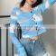 New Arrival Sexy Ladies Long Sleeve T-shirts Women Tie Dye Autumn Crop Tops