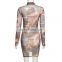 LAITE D2205 hot sales fashion long sleeve see-through sexy printed dress women casual dresses