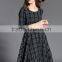 laest EU dress design deep color one piece long sleeve lattice bubble skirt dress ladies