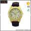 New alloy case design painting leather strap wristwatch less cost