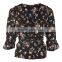 Ruffle Cuffs V-Neckline Flower Print Ruffle Wrap Top Ladies Tops Latest Design