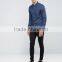 Guangzhou High Quality Custom Long Sleeve Spread Collar Mens Cotton Elastane Stretch Denim Casual Navy Solid Shirts
