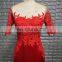 Real Sample Pictures Sheer Neckline Half Sleeve Red Women Evening Dresses 2017