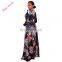 Sexy New Autumn Navy Floral Print V-Neck Faux Wrap Long Boho Dresses