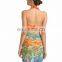 Exotic 3 Pieces Multi Orange Ruffle Halter Tie Bikini Set Sarong