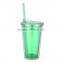 16oz acrylic double wall tumbler cups with straw and diamond inner wall