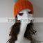 Vintage Design Stylish Baby Blue Raccoon Fur Ball/Pompom Orange Rib Knitted Wool Beanie Cap/Hat