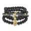 KJL-ST0026 real 24K gold 8mm black lava Stone Beads Hot Sell 8mm Natural tiger eye stone Tai chi Design pendant Bracelet &Bangle