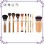 Big promotion! Wholesale good quality 10pcs Bamboo handle cosmetics kabuki makeup brush set with make up brushes cloth bag !