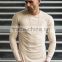 Long Sleeve Fitted T-Shirt for Men Muscle Bodybuilding Gym T Shirt Long Drop Curved Hem T Shirt