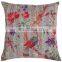 Gray Kantha Pillow Cover Indian Floral Bird Print Embroidered Pillow Handmade Throw Pillow Cushion Covers
