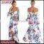 Sexy Lady Off Shoulder Flower Print Maxi Dresses Women Deep V Neck Halter Casual Dress