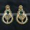 Top Designer Trendy Wedding Collection Gold Plated Kundan Earrings Set In Green Color